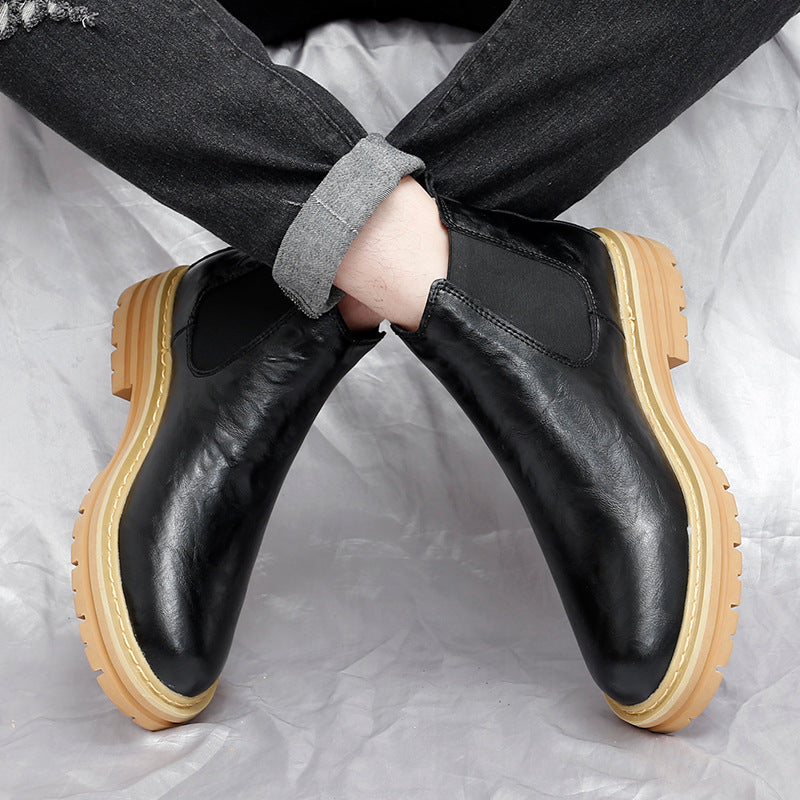 Trendy Thick-soled Work Boots Retro British Style Fleece-lined Men's Boots