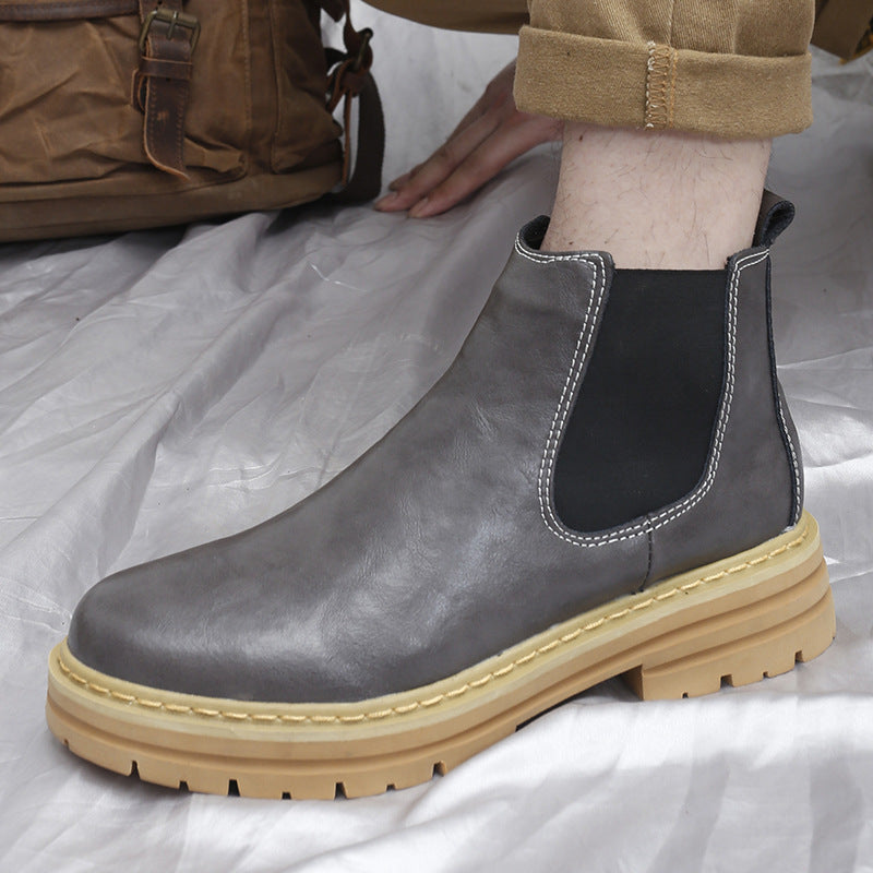 Trendy Thick-soled Work Boots Retro British Style Fleece-lined Men's Boots