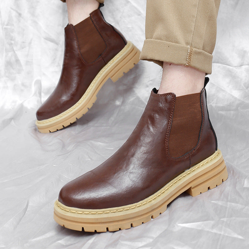 Trendy Thick-soled Work Boots Retro British Style Fleece-lined Men's Boots